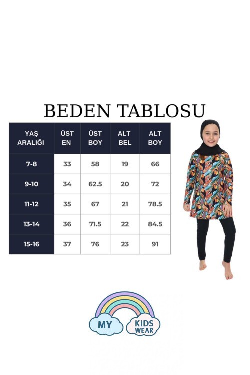 Kız Çocuk Tesettür Mayo Takımı 7-16 Yaş 11457