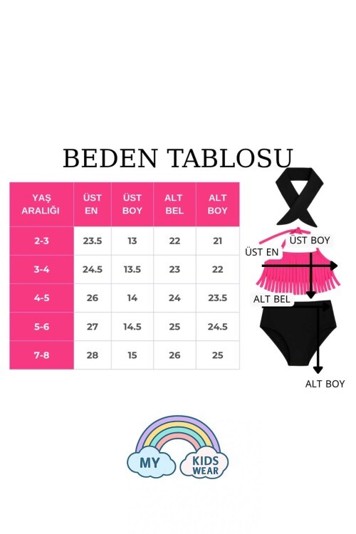 Bandanalı Fırfır Detaylı Yüksek Bel Kız Çocuk Mayo Takımı