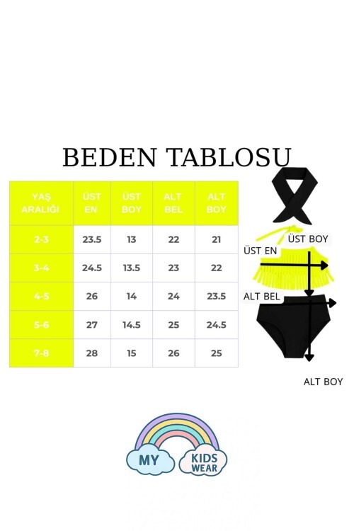 Bandanalı Fırfır Detaylı Yüksek Bel Kız Çocuk Mayo Takımı