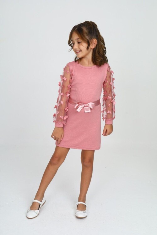 Belden Bağlamalı Tül Detaylı Çocuk Elbise Mykids Collection
