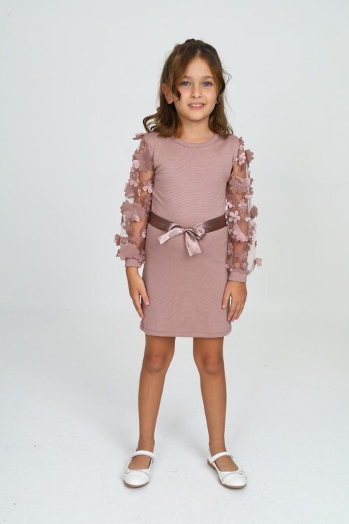 Belden Bağlamalı Tül Detaylı Çocuk Elbise Mykids Collection