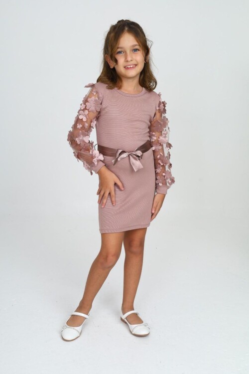Belden Bağlamalı Tül Detaylı Çocuk Elbise Mykids Collection