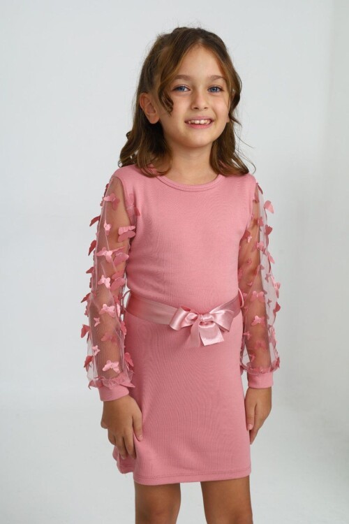 Belden Bağlamalı Tül Detaylı Çocuk Elbise Mykids Collection