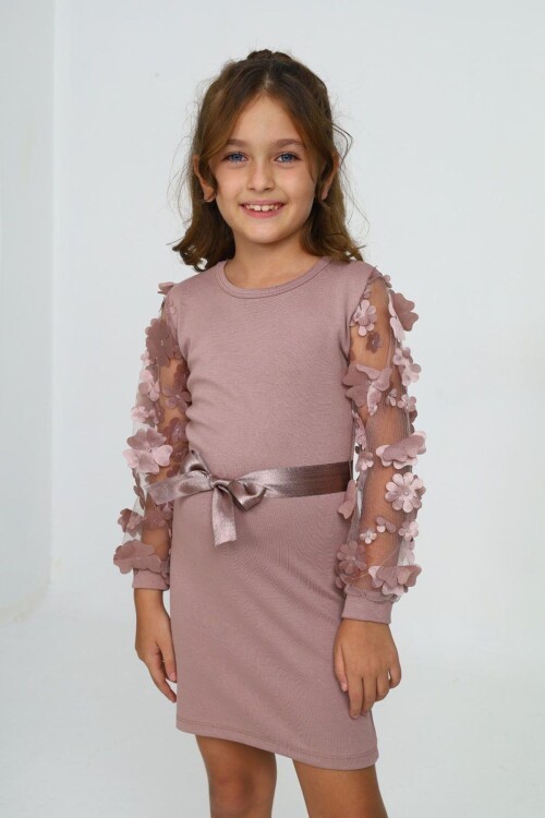 Belden Bağlamalı Tül Detaylı Çocuk Elbise Mykids Collection