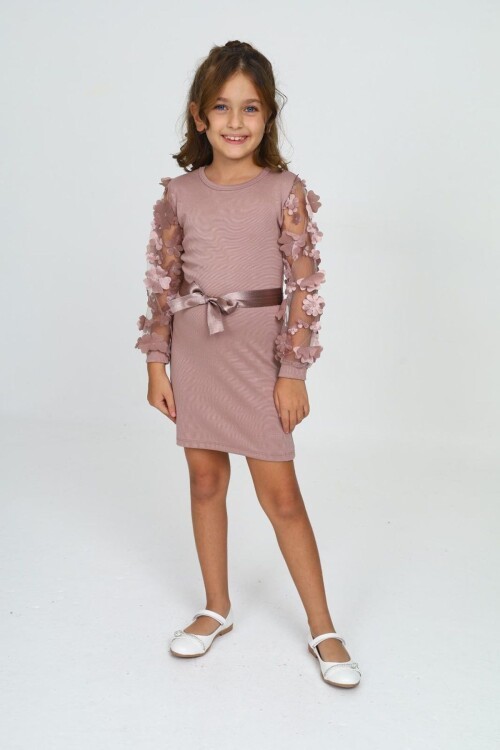 Belden Bağlamalı Tül Detaylı Çocuk Elbise Mykids Collection