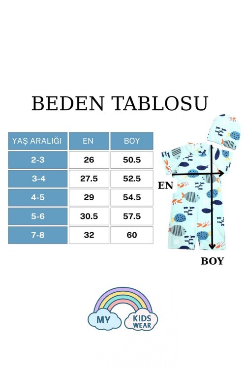 Boneli ,Pervaz Fermuarlı ,Güneş Korumalı Erkek Çocuk Tulum Mayo