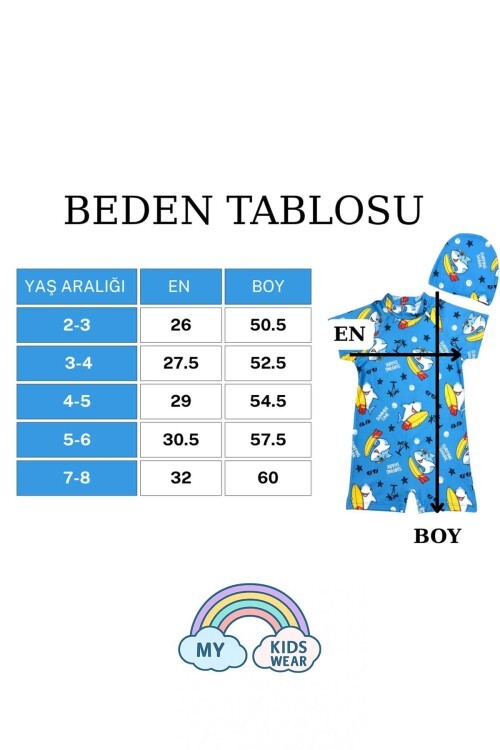 Boneli ,Pervaz Fermuarlı ,Güneş Korumalı Erkek Çocuk Tulum Mayo