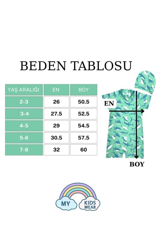 Boneli ,Pervaz Fermuarlı ,Güneş Korumalı Erkek Çocuk Tulum Mayo