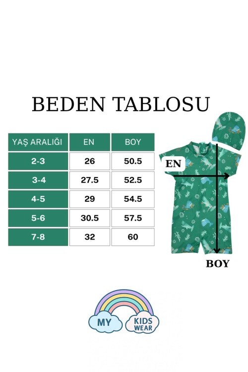 Boneli ,Pervaz Fermuarlı ,Güneş Korumalı Erkek Çocuk Tulum Mayo
