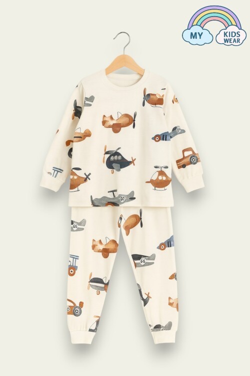Çocuk Pamuklu Desenli İkili Pijama Takımı 4-8 Yaş 12234