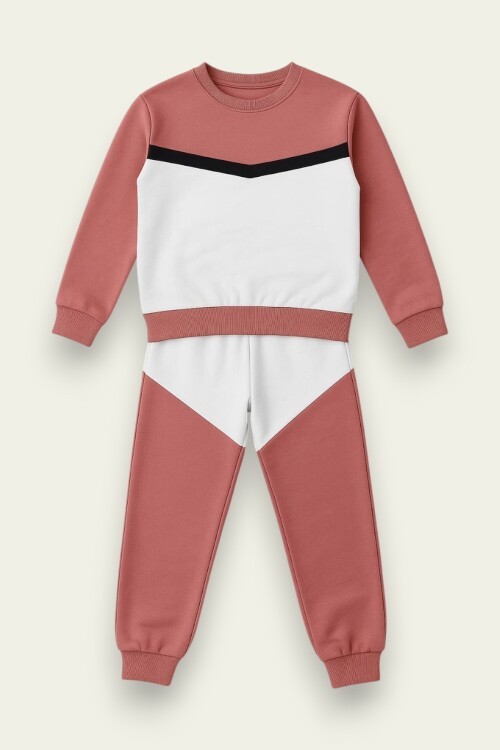 Çocuk Renkli Şeritli Cepli Sweatshirt ve Alt Eşofman Takım 10-16 Yaş 12208