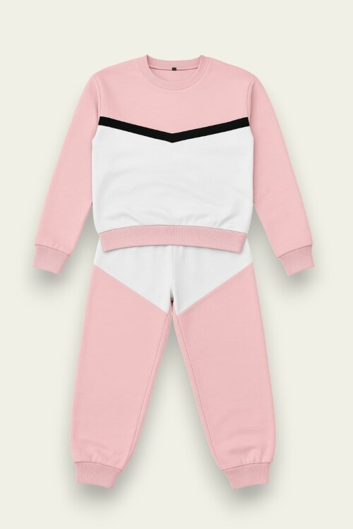 Çocuk Renkli Şeritli Cepli Sweatshirt ve Alt Eşofman Takım 10-16 Yaş 12208