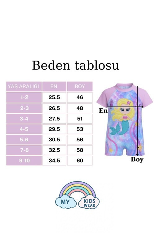 Dalgıç Kumaş Gizli Fermuarlı Boneli Karakter Desenli Kız Çocuk Mayo