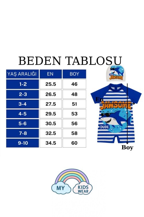 Erkek Çocuk Dalgıç Kumaş Gizli Fermuarlı Boneli Mayo Takımı 2-8 Yaş 12020