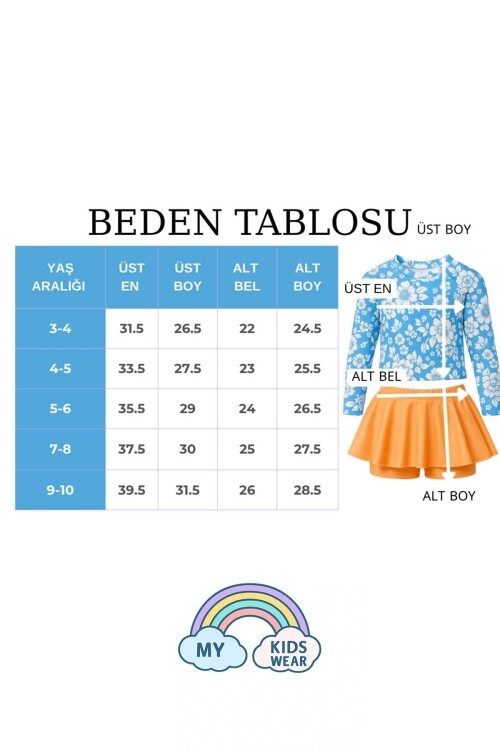 Etek Detaylı Kız Çocuk Desenli Mayo 3-10 Yaş 11912