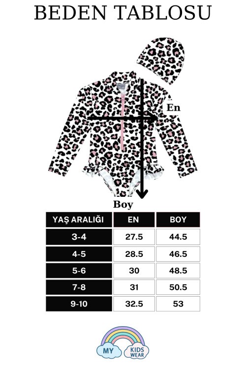 Fırfır Detaylı Leopar Desen Boneli Kız Çocuk Mayo