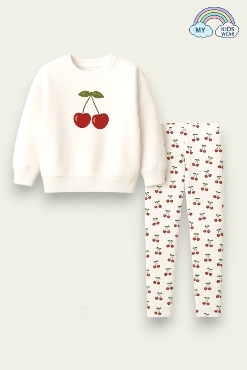 Kız Çocuk Kiraz Desenli 2li Takım - Sweatshirt ve Tayt Seti 12057
