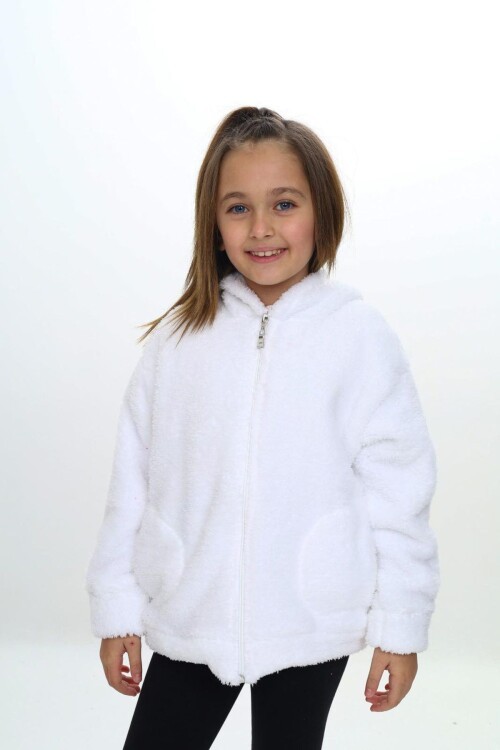 Kapuşonlu Fermuarlı Peluş Çocuk Montu