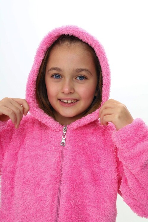 Kapuşonlu Fermuarlı Peluş Çocuk Montu