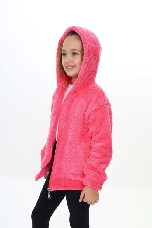 Kapuşonlu Fermuarlı Peluş Çocuk Montu