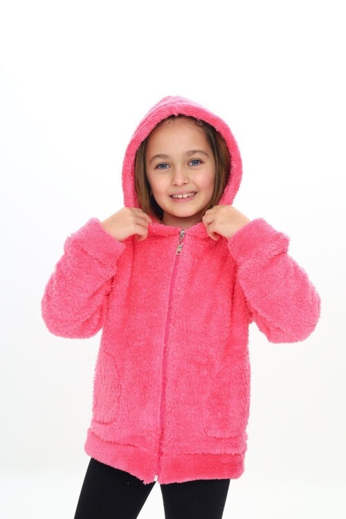 Kapuşonlu Fermuarlı Peluş Çocuk Montu