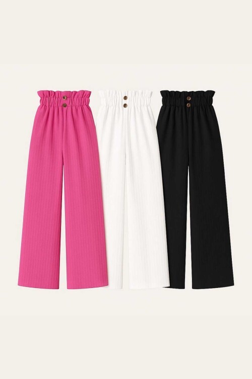 Kız Çocuk 3 lü Bol Kesim Beli Lastikli Yazlık Pantalon 7-12 Yaş 11930