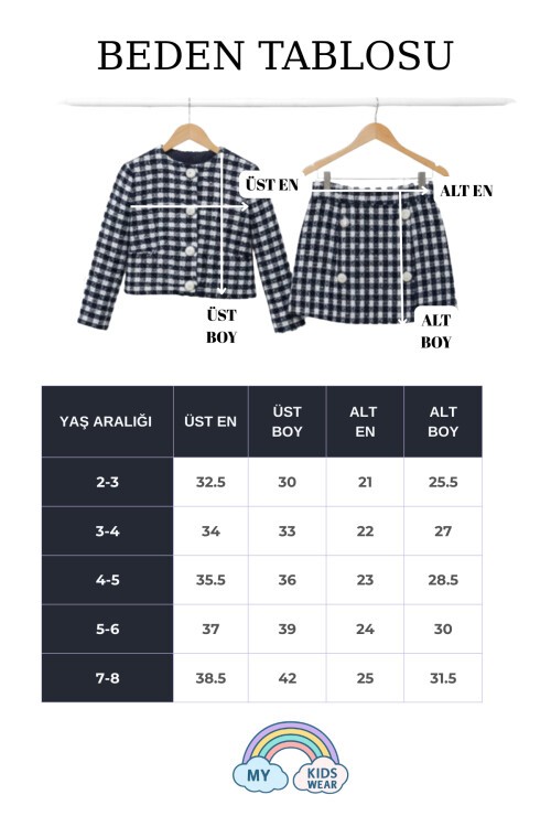 Kız Çocuk Ceketli Takım – Şort Etek Üçlü Set 2-8 Yaş 12305