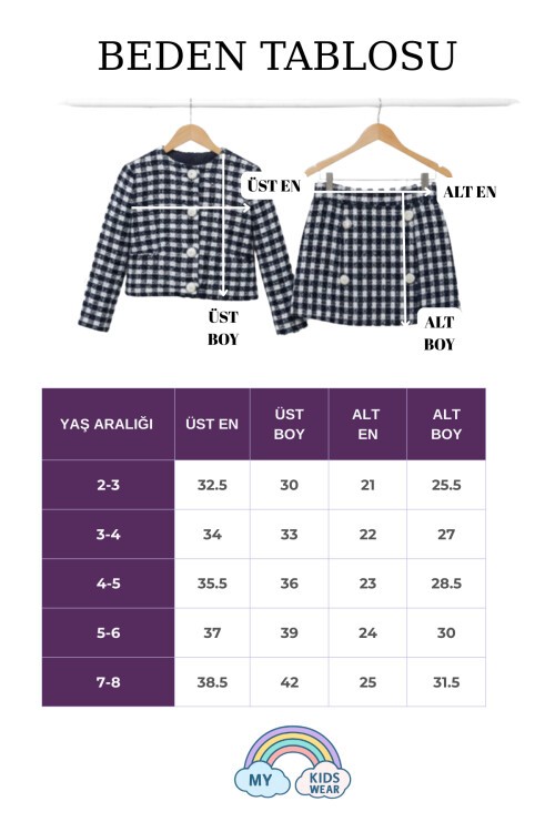 Kız Çocuk Ceketli Takım – Şort Etek Üçlü Set 2-8 Yaş 12306