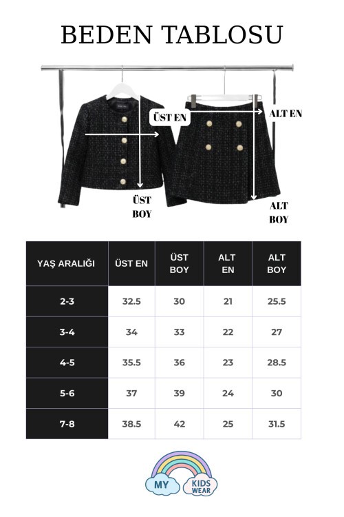 Kız Çocuk Ceketli Takım – Şort Etek Üçlü Set 2-8 Yaş 12309