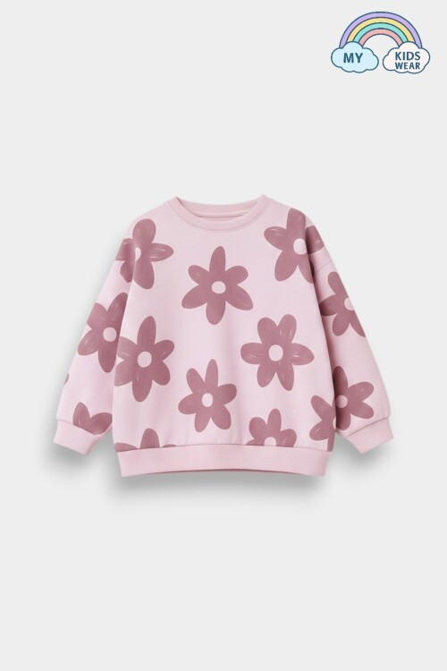 Kız Çocuk Çiçek Desenli 2’li Sweat & Fitilli Tayt Takım 2-10 Yaş 12361