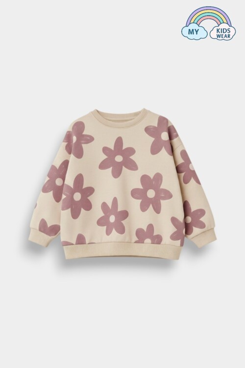 Kız Çocuk Çiçek Desenli 2’li Sweat & Fitilli Tayt Takım 2-10 Yaş 12362