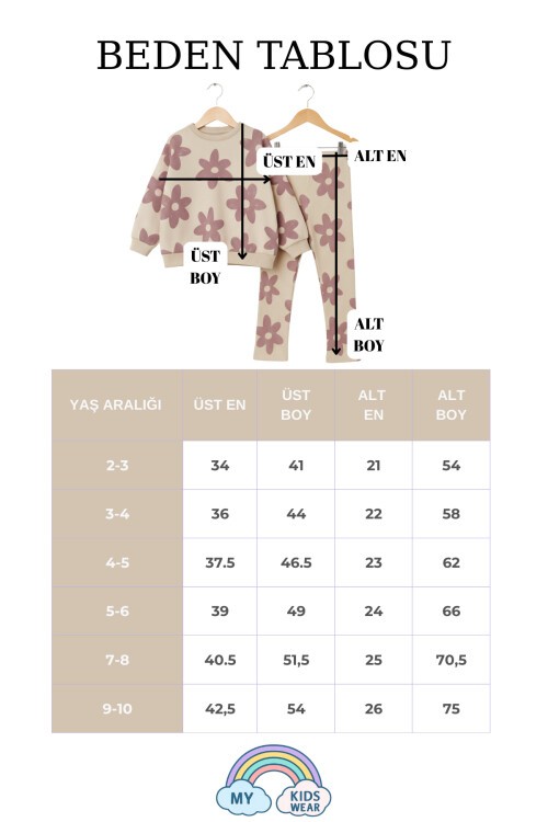 Kız Çocuk Çiçek Desenli 2’li Sweat & Fitilli Tayt Takım 2-10 Yaş 12362