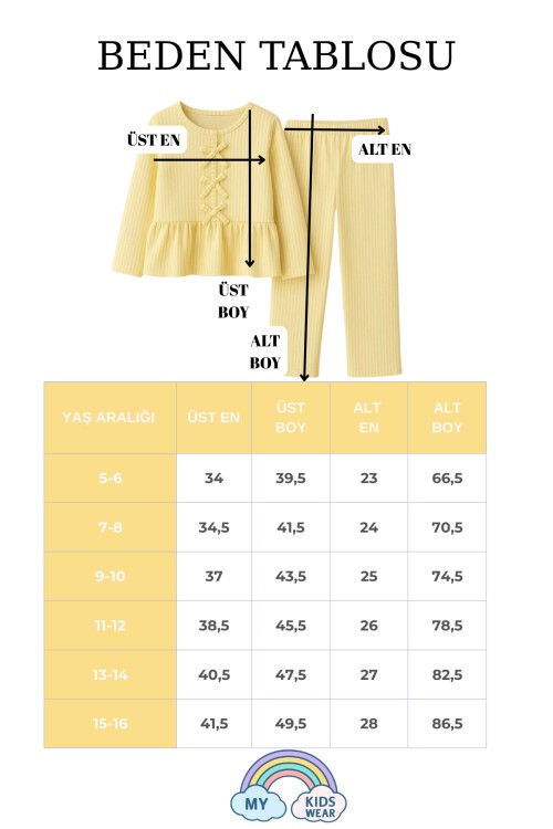 Kız Çocuk Çizgili Fırfırlı Pijama Takımı 5-16 Yaş 12045