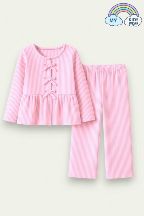 Kız Çocuk Çizgili Fırfırlı Pijama Takımı 5-16 Yaş 12047