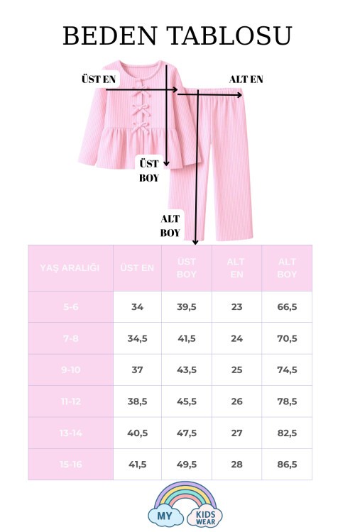 Kız Çocuk Çizgili Fırfırlı Pijama Takımı 5-16 Yaş 12047