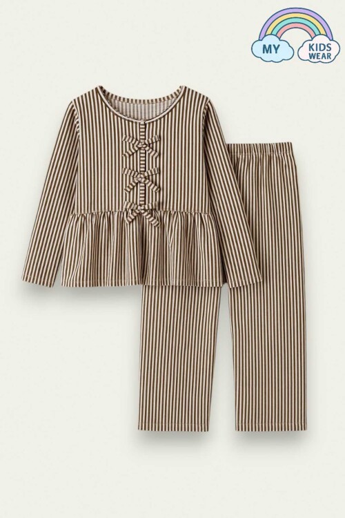 Kız Çocuk Çizgili Fırfırlı Pijama Takımı 5-16 Yaş 12048