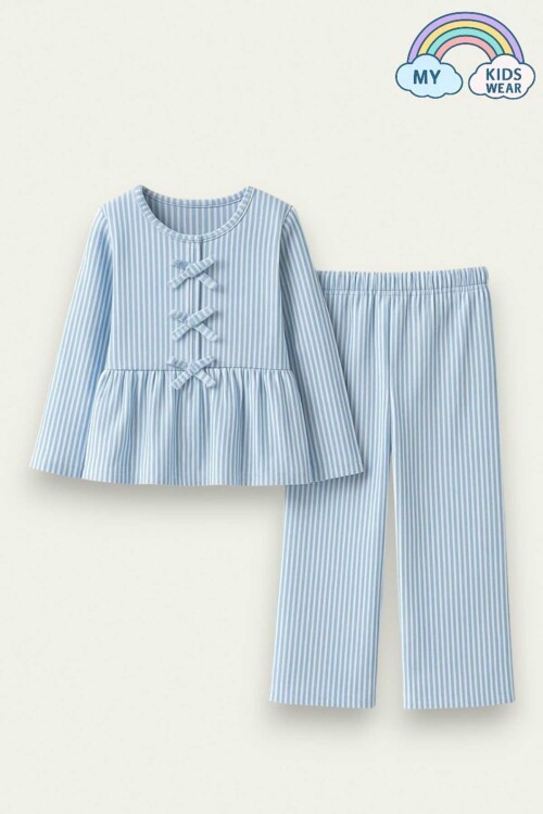 Kız Çocuk Çizgili Fırfırlı Pijama Takımı 5-16 Yaş 12049