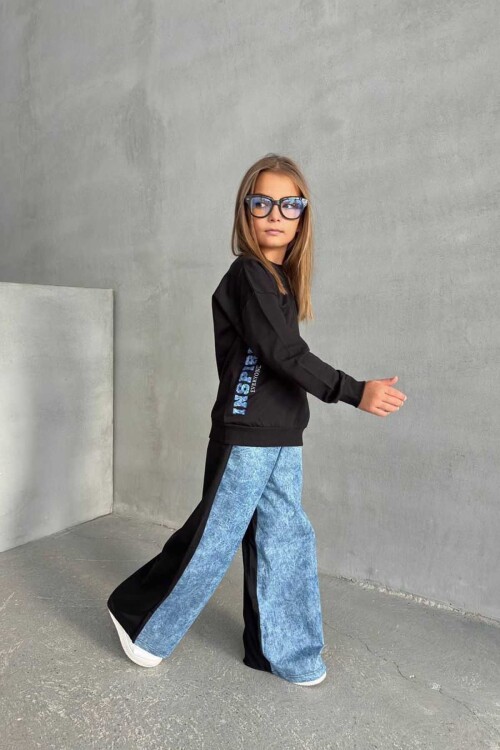 Kız Çocuk Denim Detaylı Takım 4-12 Yaş 11999