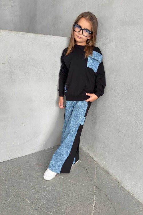 Kız Çocuk Denim Detaylı Takım 4-12 Yaş 11999