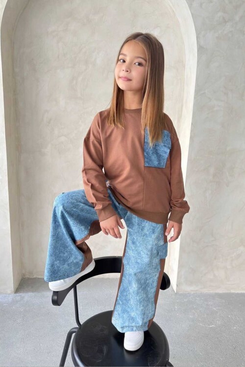 Kız Çocuk Denim Detaylı Takım 4-12 Yaş 12000