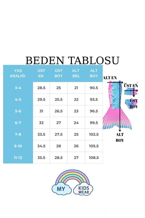 Kız Çocuk Deniz Kızı Mayo Kostüm Mavi 0405-