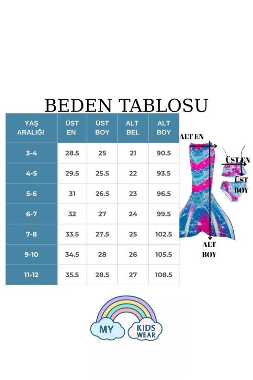 Kız Çocuk Deniz Kızı Mayo Kostüm Renkli