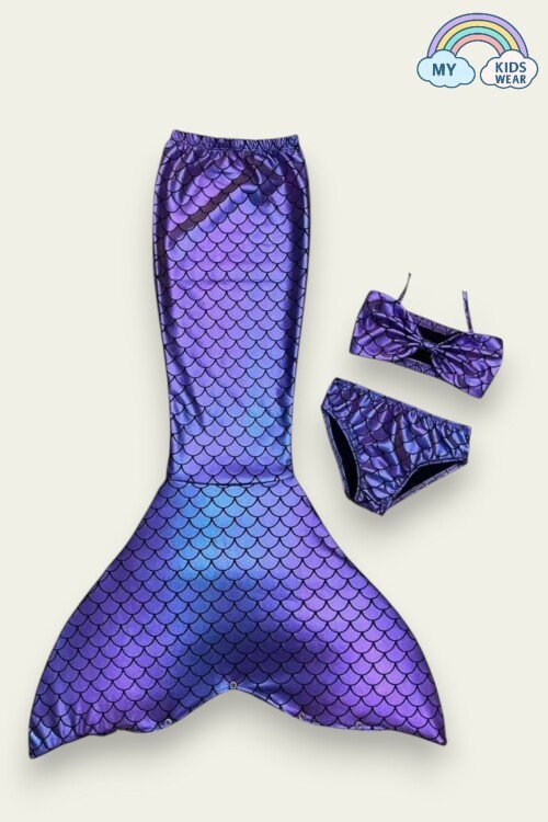 Kız Çocuk Deniz Kızı Pembe Kostüm Mayo Alt Üst Bikini Ve Kuyruk 3lü Takım