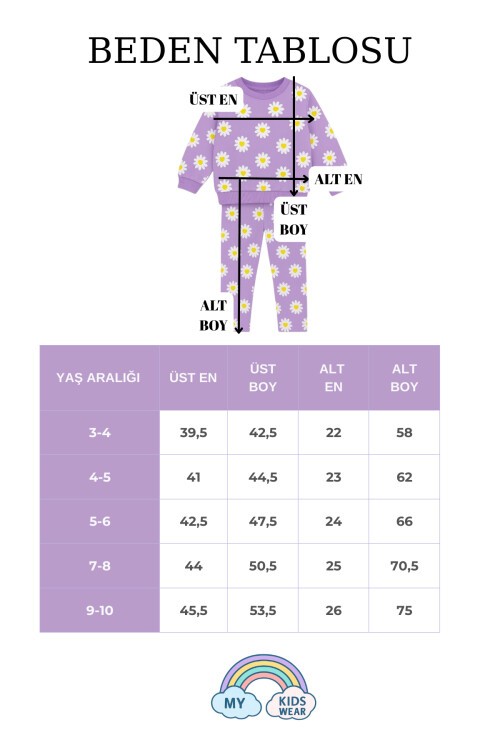 Kız Çocuk Desenli İkili Takım (Sweatshirt + Tayt) 2-8 Yaş 12071