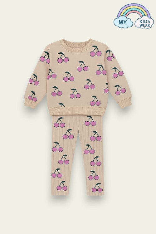 Kız Çocuk Desenli İkili Takım (Sweatshirt + Tayt) 2-8 Yaş 12072