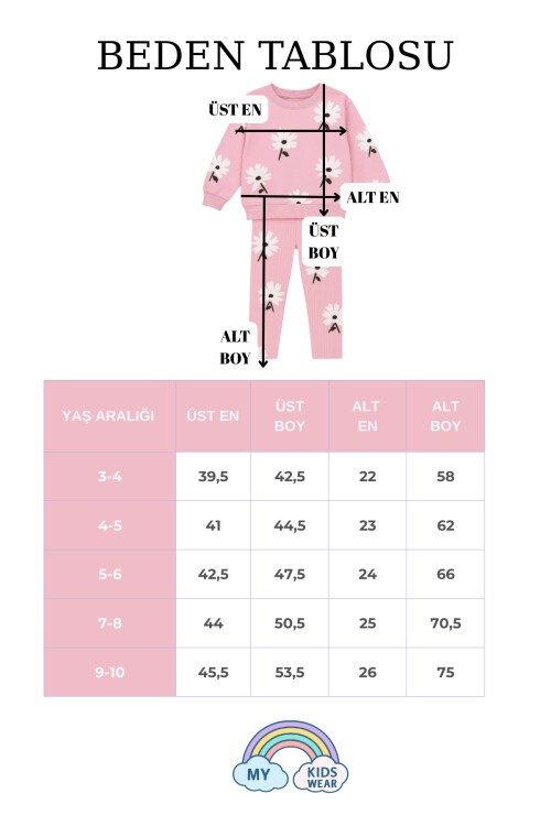 Kız Çocuk Desenli İkili Takım (Sweatshirt + Tayt) 2-8 Yaş 12073