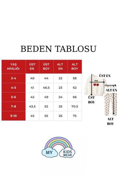 Kız Çocuk Kiraz Desenli 2li Takım - Sweatshirt ve Tayt Seti 12057