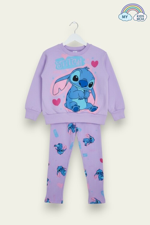 Kız Çocuk Lila Sweatshirt & Tayt Takımı – Karakter Baskılı 4-10 Yaş 12149