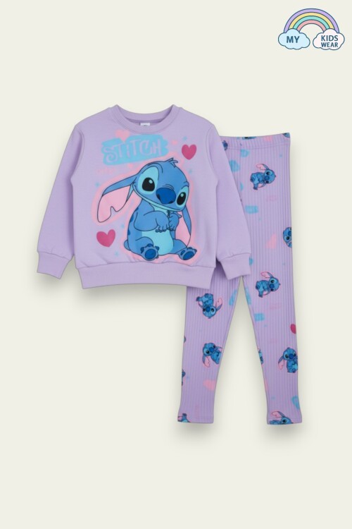 Kız Çocuk Lila Sweatshirt & Tayt Takımı – Karakter Baskılı 4-10 Yaş 12149