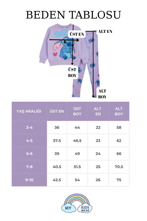 Kız Çocuk Lila Sweatshirt & Tayt Takımı – Karakter Baskılı 4-10 Yaş 12149